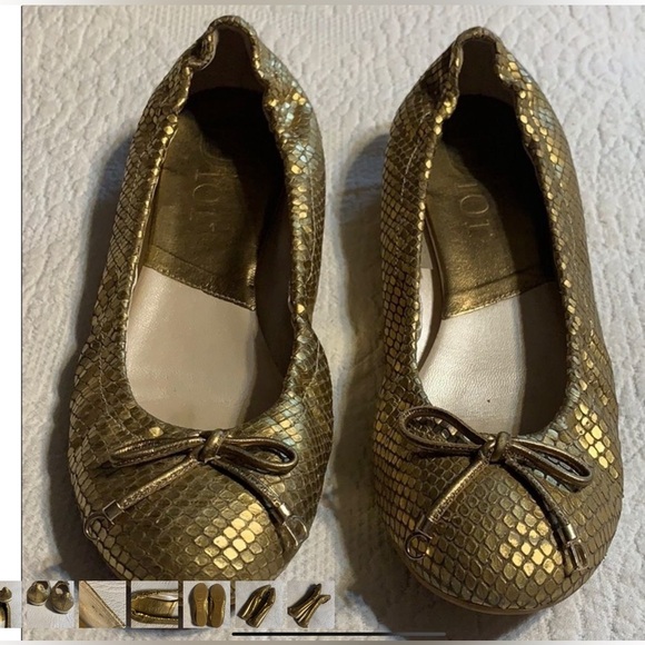 Christian Dior Gold Metallic Snake skin Ballerina Flats. Size 39. - Picture 1 of 8